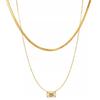 French Delicate Stacked Clavicle Chain Stainless Steel Flat Snake Chain Gold Envelope Pendant Titanium Steel Necklace Jewelry Set