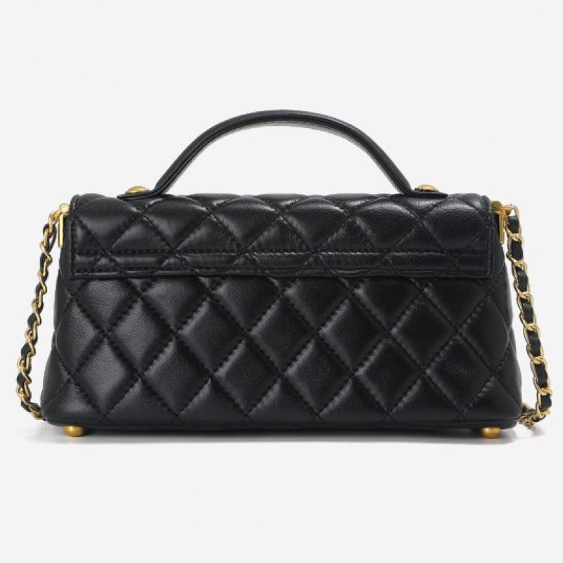 Borsa a tracolla quadrata piccola da donna in pelle con tracolla a catena, design trapuntato, stile minimalista urbano, per l'uso quotidiano