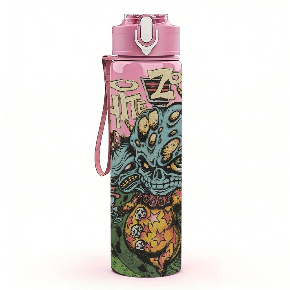 1PC Green Skull Head Art 750ml sports water bottle leakproof straw lid outdoor office home