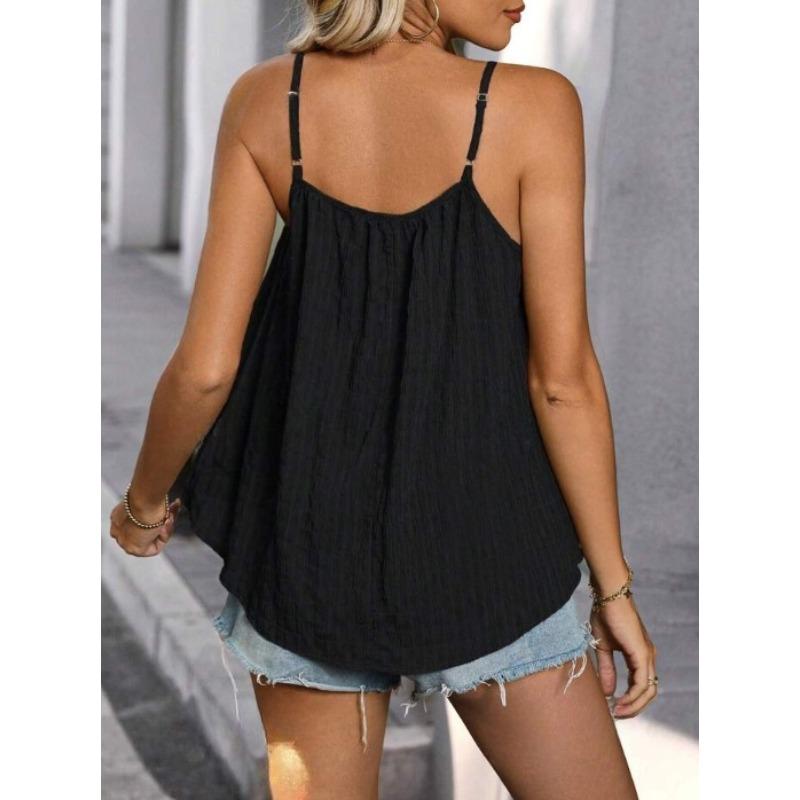 Women's Fashion Casual Summer Spring Solid Color Print Sleeveless Suspenders Blouses  Shirts