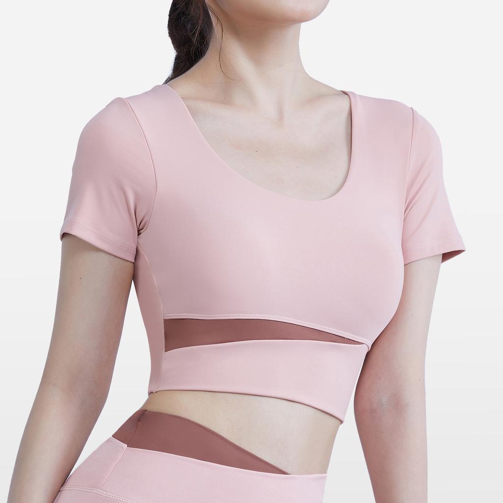 New yoga clothes women's with chest pads Pilates sports short-sleeved quick-drying t-shirt running training fitness clothes