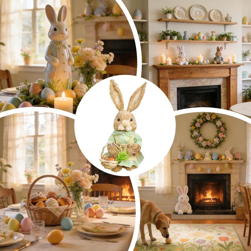Easter Bunny Decor Standing Decorative Collectible Sculpture Bunny Sculpture Spring Figurines for Table Centerpiece Entryway