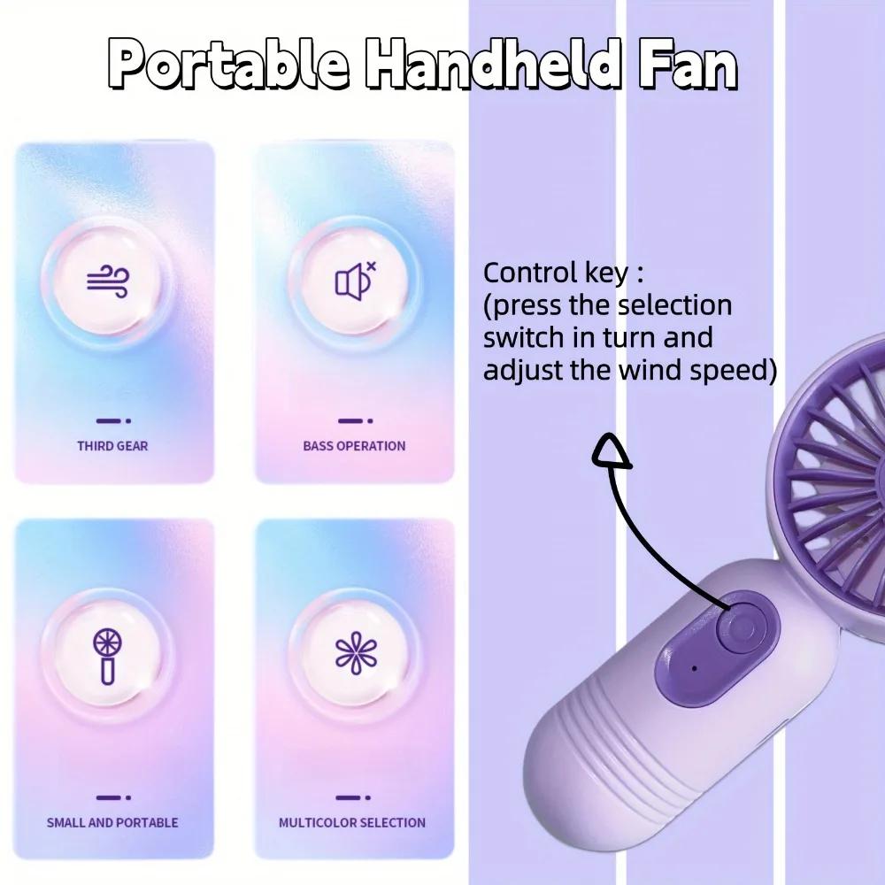 1pc Mini Portable Fan, USB Rechargeable 3-Speed Handheld Desktop Fan with Button Control, ABS Material