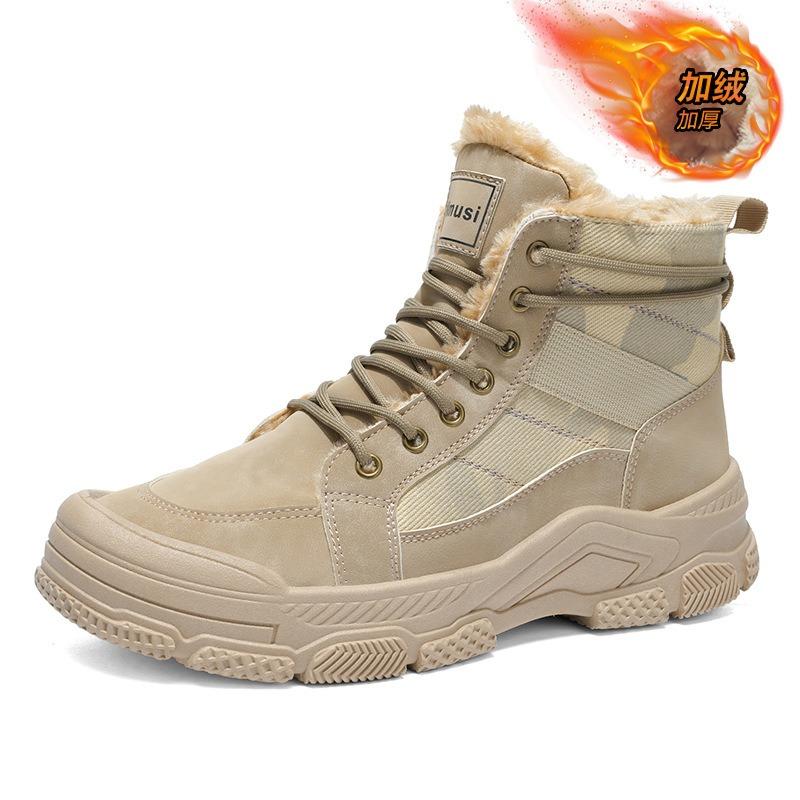 Men's shoes winter velvet high-top Martin boots men's construction site work non-slip thickened warm tooling shoes short boots cotton shoes