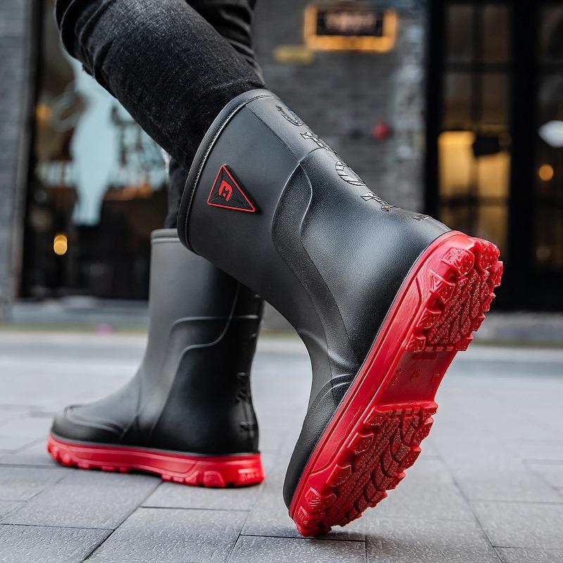

Water shoes men s medium tube waterproof and non-slip soft sole fleece rain shoes men s fishing shoes rain boots takeaway rider work rubber shoes 44