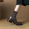 Krazing Pot Microfiber Autumn Winter Shoes Thick Med Heels Size 43 Chelsea Boots Back Knitwear Stretch Ankle Boots