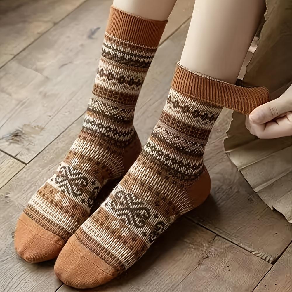 [7 Pairs Thermal Socks] 7 Pairs Women's Thermal Socks | Soft, Warm, Mid-Calf Length, Ethnic Geometric Pattern | Hand Wash Only, Casual & Formal Wear