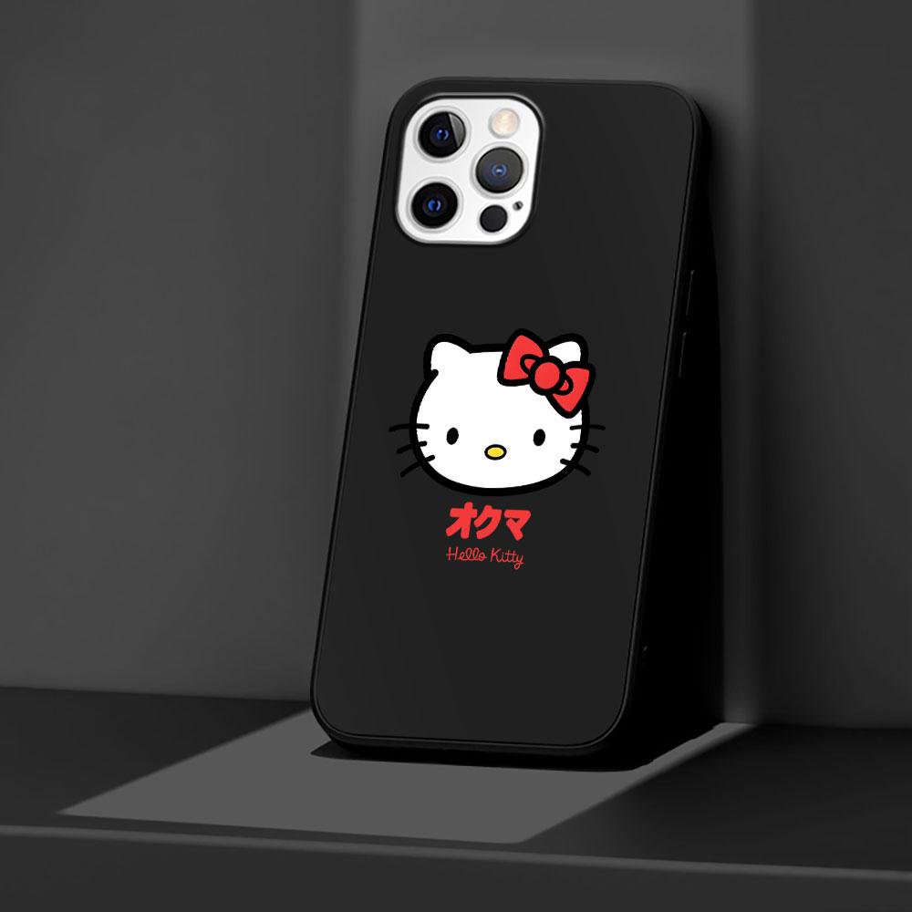 Hello Kitty Cartoon Case for Apple iPhone 13 14 Plus 11 12 Mini 15 Pro Max 7 8 SE 2020 X XS XR Silicone Black Soft Phone Cover