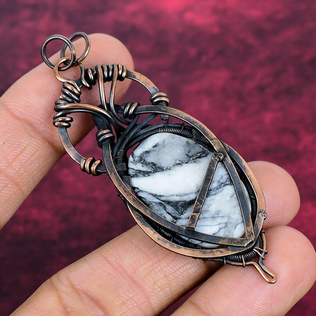Pinolith Jasper Gemstone Pendant Copper Wire Wrapped Pendant Handmade Jewelry