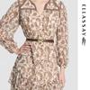 ELLASSAY Contrast Collar Print Mid-Length Dress