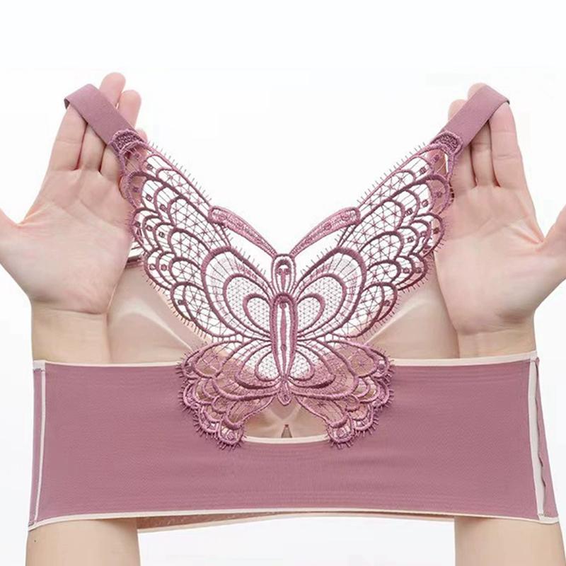 Women Back Butterfly Design Gathered Bra Adjustable Strap Sports Yoga Bra with Chest Pad