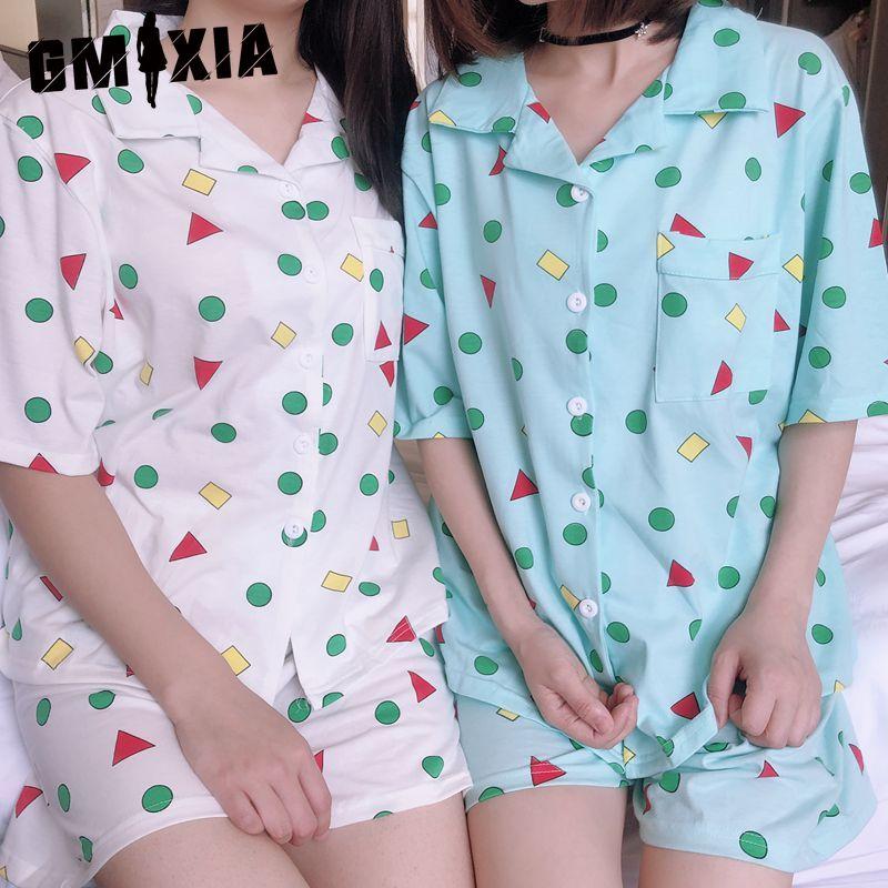 

GMXIA Short-sleeved Pajamas for Women In Summer, Cartoon Cute Geometric Home Wear, Popular Shorts Set for Summer XXL рожевий