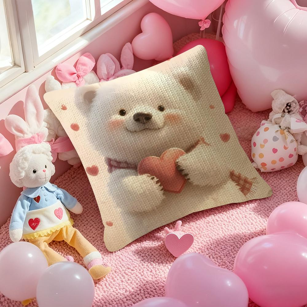 Love Family Companionship Teddy Bear Pillow Case Anti-Dustmite Pillowcase Invisible Zipper Silky Short Plush Sofa Cushion Cover