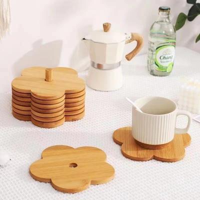 1Pc Creative Bamboo Insulation Pad Double-sided Petal Shape for Home Living Room Cake Cafe Restaurant Decoration