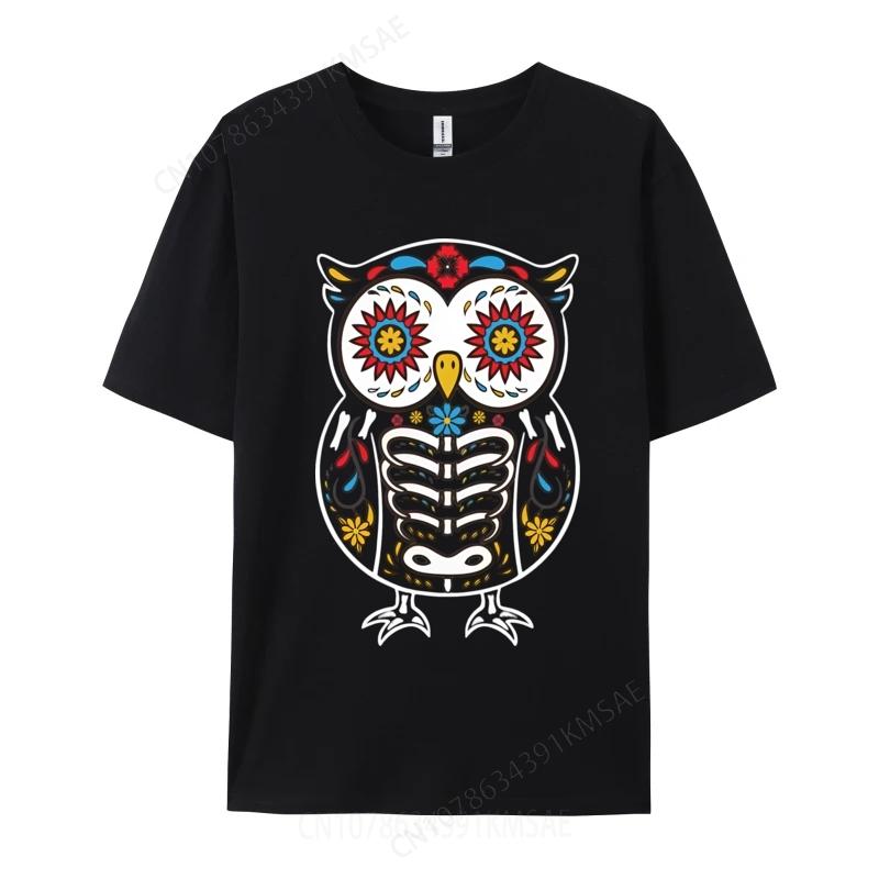 Sugar Skull Owl Dia DeLos Muertos Halloween T-Shirt For Men Soft Leisure Tees T Shirt Fast Ship