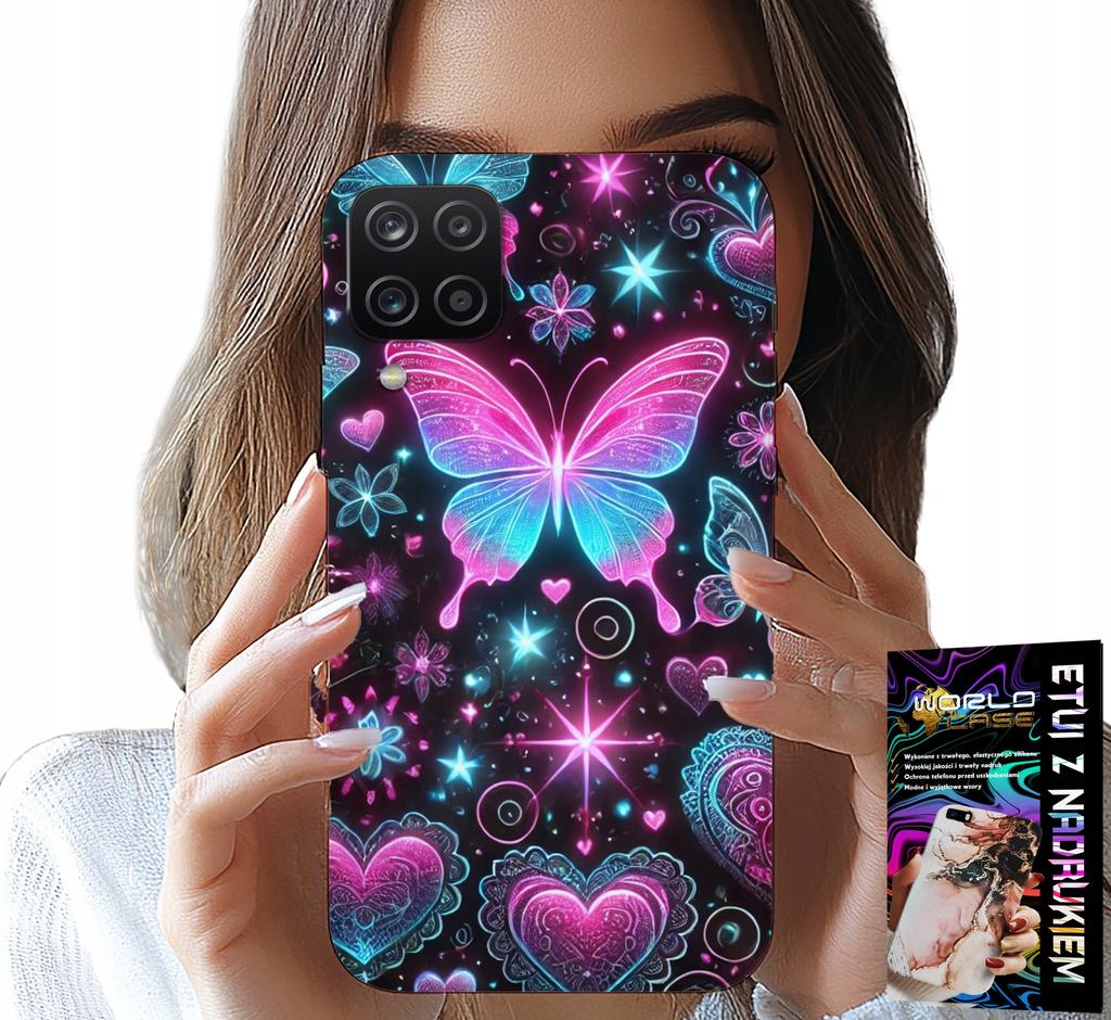 Etui Do Samsung Galaxy A22 5G - Kolorowy Motylek Serce Modne Wzory Case
