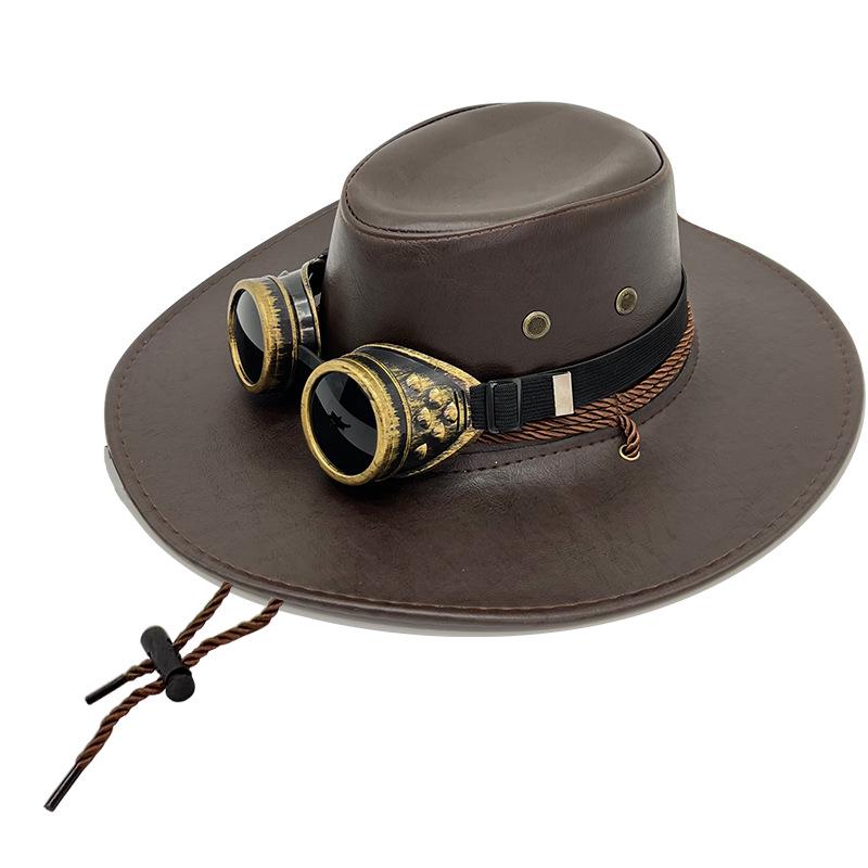 Pălărie Cowboy din Piele PU Western - Unisex Bor Larg Jazz Umbrar pentru Călătorii în Aer Liber