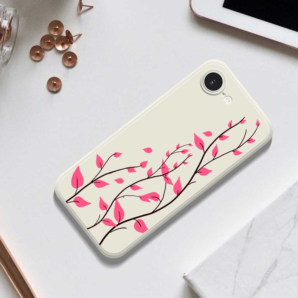 For iPhone 16e Case Red Leaves Pattern Printing Straight Edge TPU Phone Back Cover
