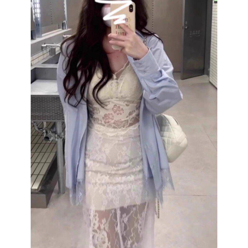 

2026 Trendy Lace Patchwork Three-Piece Set: Loose Shirt & Skirt for Spring, Summer, Autumn L