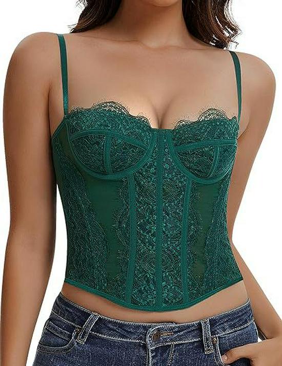 Spicy Girl Eyelash Lace Trim Slim Fishbone Corset Camisole