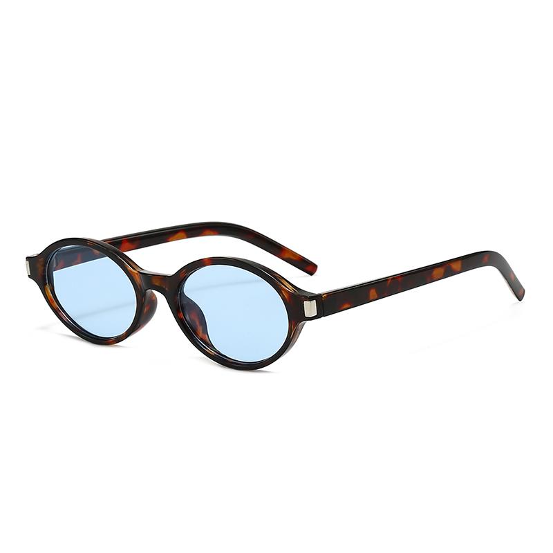 Fashion Retro Rivet Tortoiseshell Oval Sunglasses for Women Men Vintage Blue Lens Small Round Sun Glasses  S39N