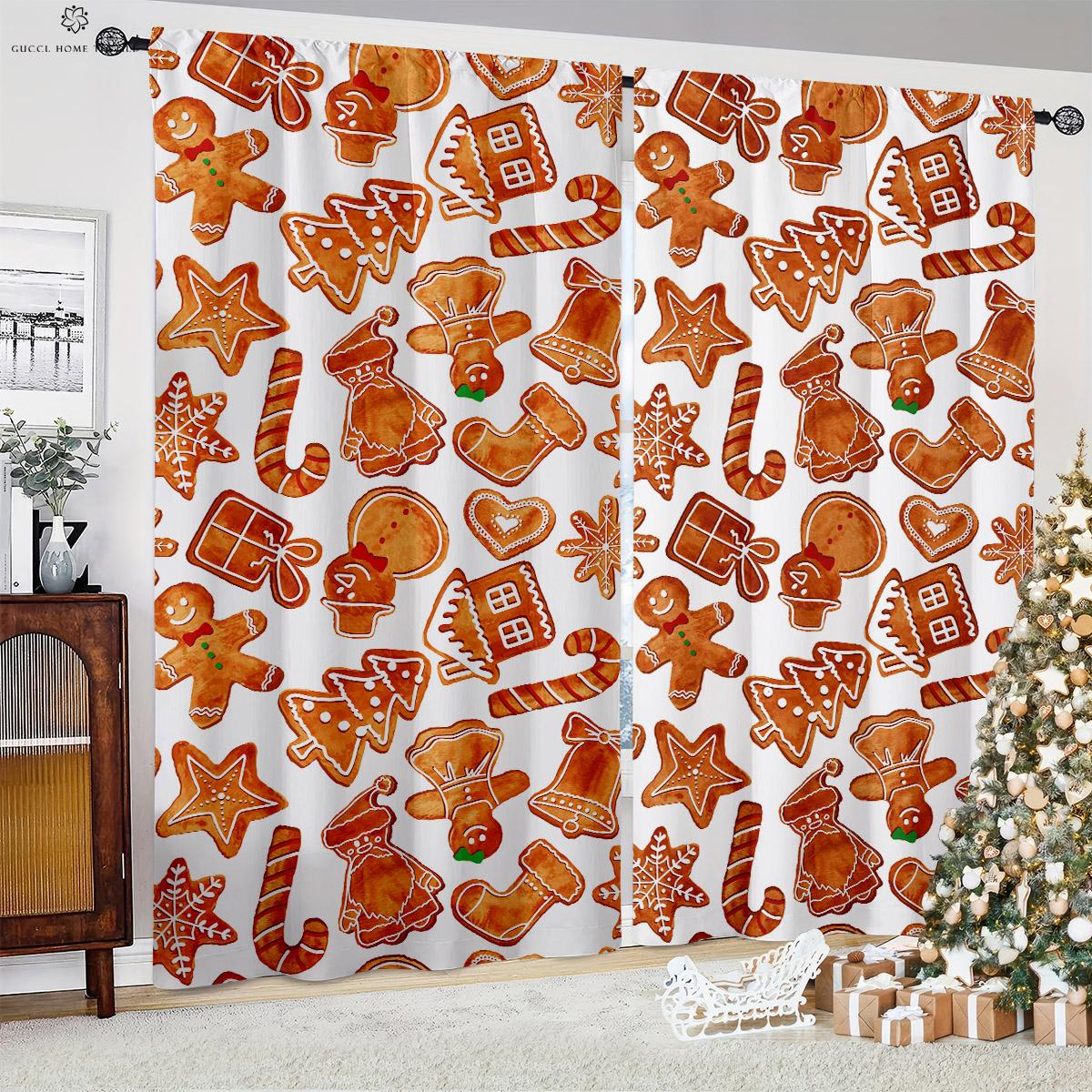 

Christmas Cartoon Printed Drapes Fireplace Snowman Christmas Tree Design Children s Room Restaurant Decoration Curtains W50xH130(CM)x2PCS&Rod pocket