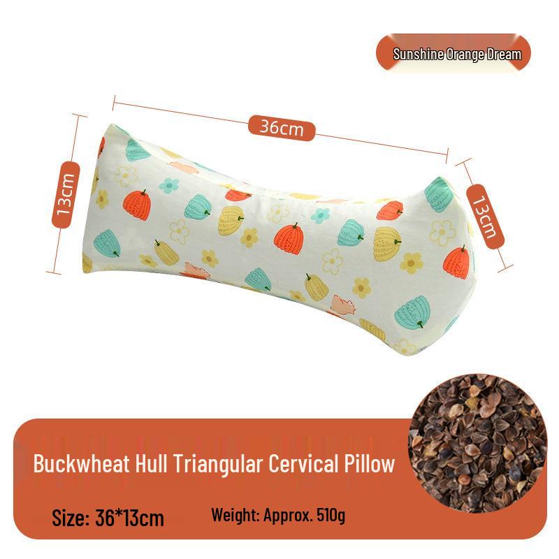 Neck Support Pillow - Rice Grain Pattern, Cotton Fabric, Natural Buckwheat, One-Piece for Family Sleep Aid