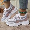 Women's Colorblock Knitted Sneakers Stylish Breathable Low Top Running Trainers, Comfy Outdoor Sports Shoes Plus Size