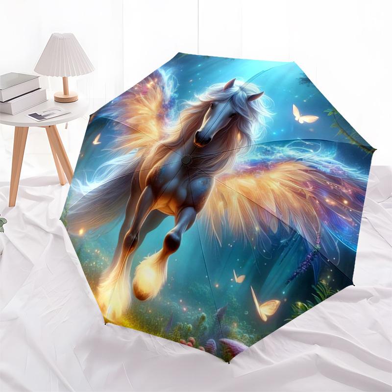1pc Fantasy Unicorn with Wings Umbrella with Plastic Handle,Suitable for All Seasons Home Travel Outdoor UmbrellaDD357