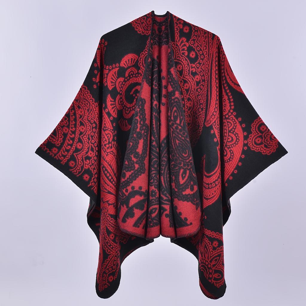 Foreign Trade Fashion Slit Imitation Cashmere Scarf Shawl European American Retro Cashew Flower Fork Warm Cloak Jacket