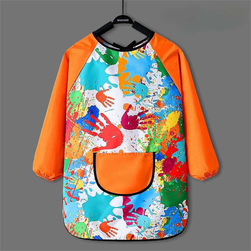 

Childrens Drawing Waterproof Dirt Resistant Long Sleeved Cover Kindergarten Drawing Reverse Dressing Baby Eating Bib Baby Apron 80-100cm