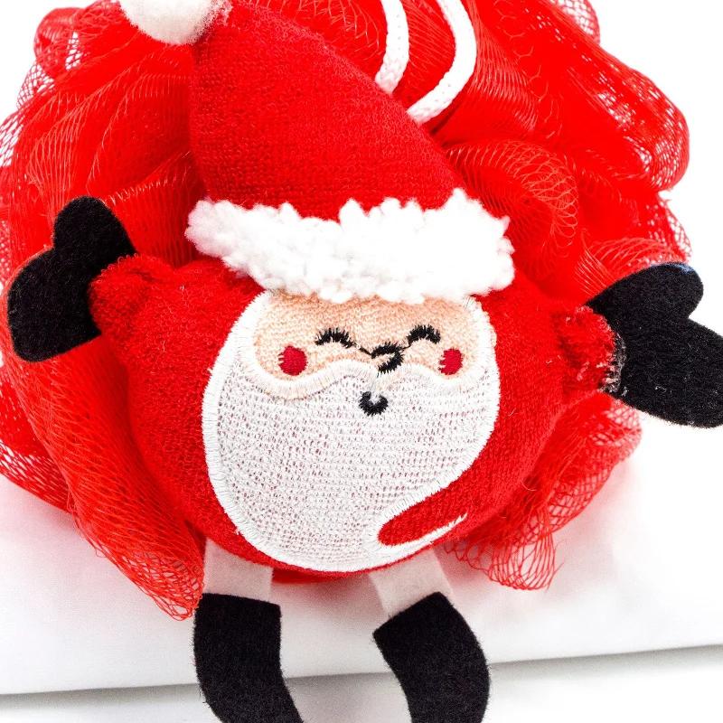 Christmas Bath Loofah Sponge Santa Claus Loofah Exfoliating Body Scrubber Shower Sponge Mesh Shower Pouf Balls Gift Bathroom