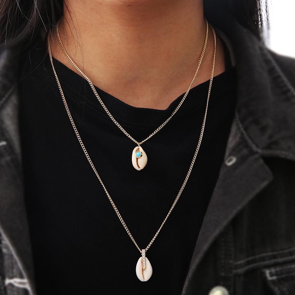 Accessories Fashion Simple Gold Shell Micro Diamond Double Necklace Accessories