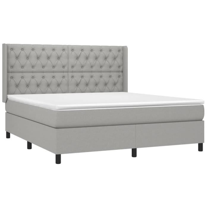 3131681 vidaXL Lit à sommier tapissier avec matelas Gris clair 160x200cm Tissu