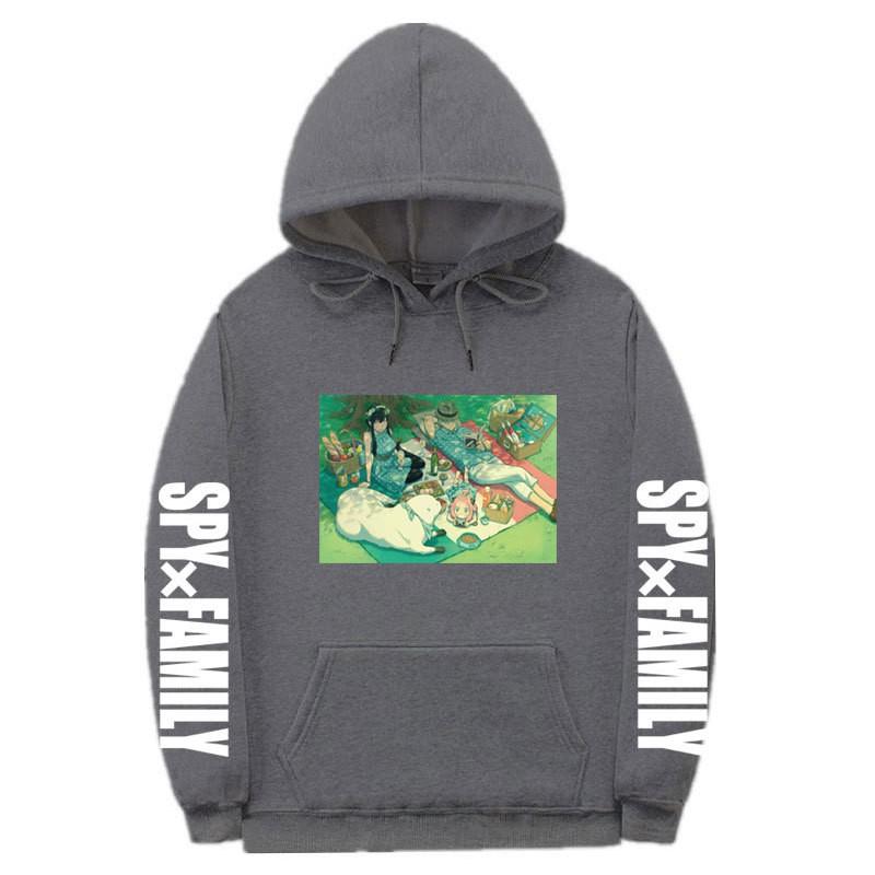 Spy X Family Anime Print Hooded Sweatshirt Men Women Oversized Fleece Pullover With Ribbed Hem