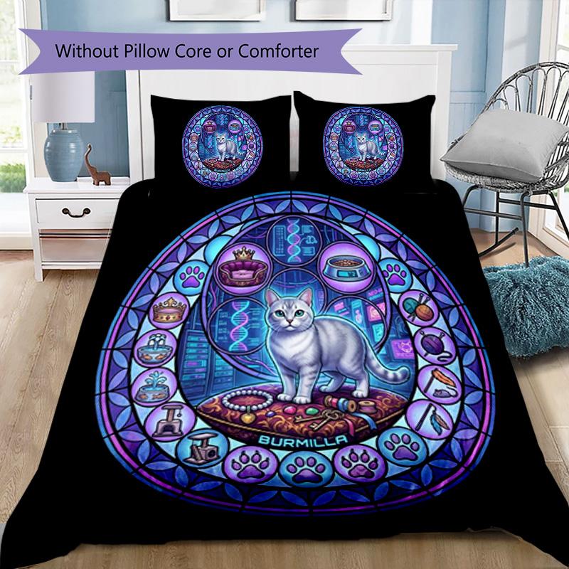 Glass Cat Dreamscape Pattern Bedding,Quilt Set Quilt Cover Pillowcase Home Birthday Gift (1 * duvet cover + 2 * pillowcase, without core)