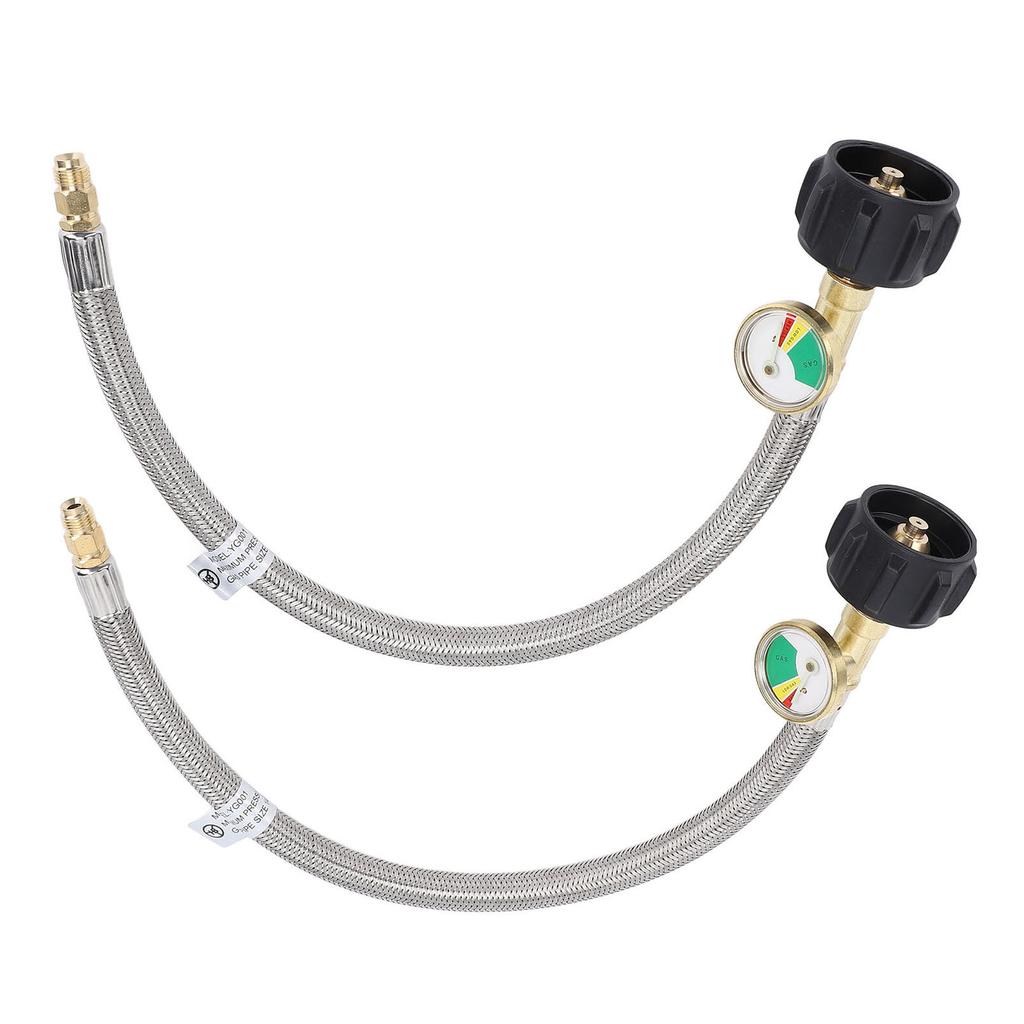 2Pcs RV Hose with Gauge 14in Male NPT QCC Type1 Inlet 350 PSIG 15 Inch Stainless Steel Hose for