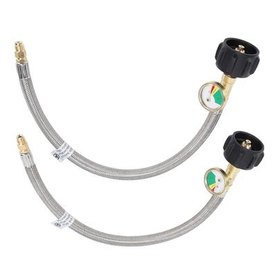 2Pcs RV Hose with Gauge 14in Male NPT QCC Type1 Inlet 350 PSIG 15 Inch Stainless Steel Hose for