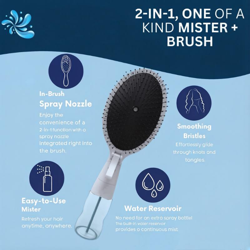 2 In 1 Hair Styling Spray Brush Detangling Anti-Frizz Comb Portable for Travel Women Men Daily Hair Care