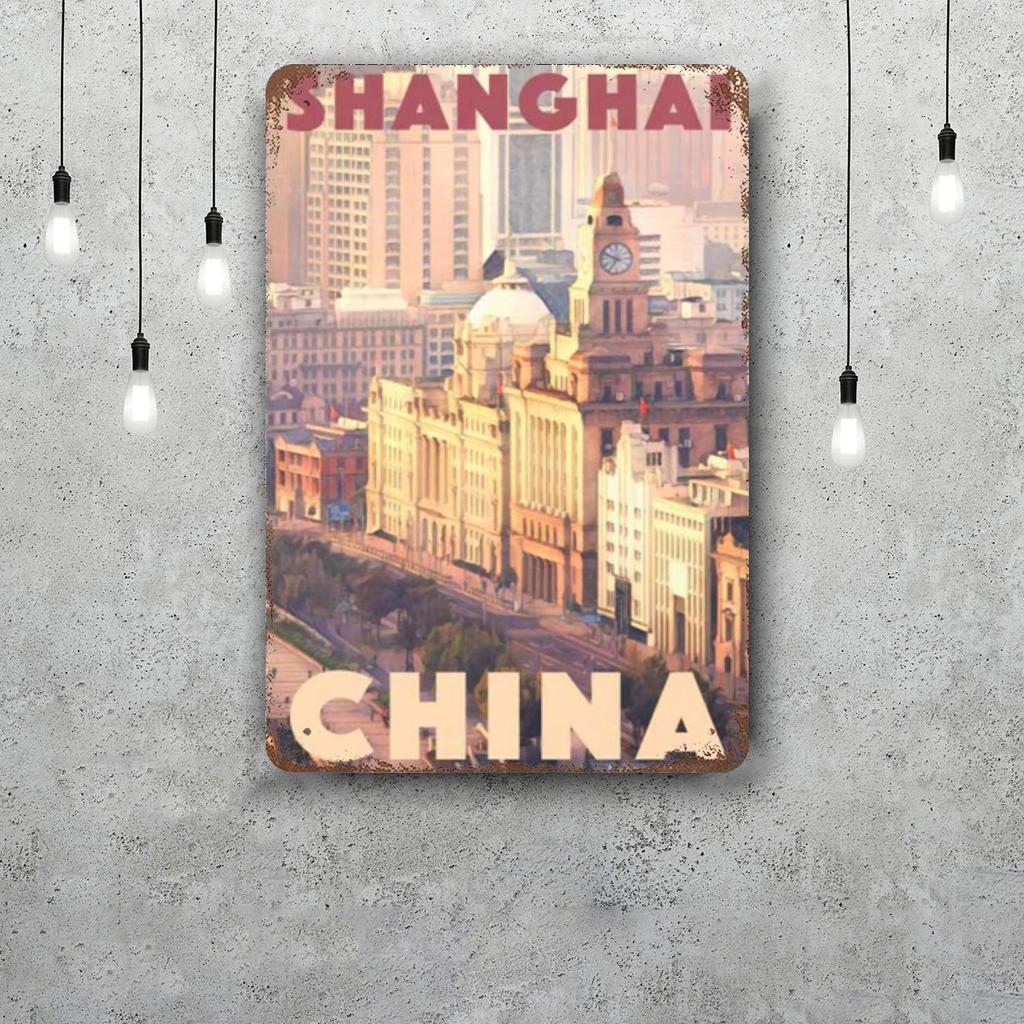 shanghai Vintage Tin Sign Home Decor Wall Decor Art Wall Mural Room Decoration Decor Retro Metal Sign Plate Bar Posters
