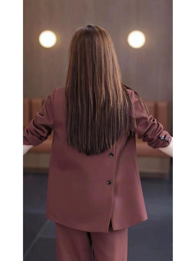 Plus Size Women's Two-Piece Suit: Wide-Leg Trousers & Blazer – Korean Style Loose Casual Set for Spring & Autumn.