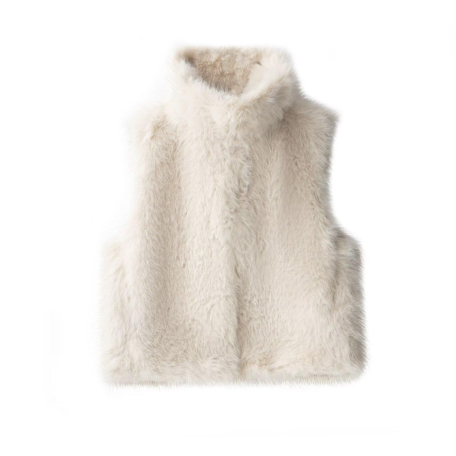 European & American Women s Fashion Versatile Faux Fur Effect Vest M