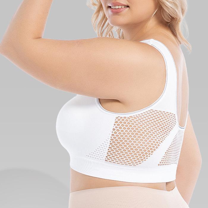 Plus Size Solid Color Breathable Hollow Out Sports Bra - Pullover Wireless Yoga Bra Light Support Thin