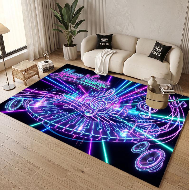 Music General Theme Soft Crystal Velvet Rug Custom Name & Text Print Non Slip Floor Rug for Bedroom Living Room