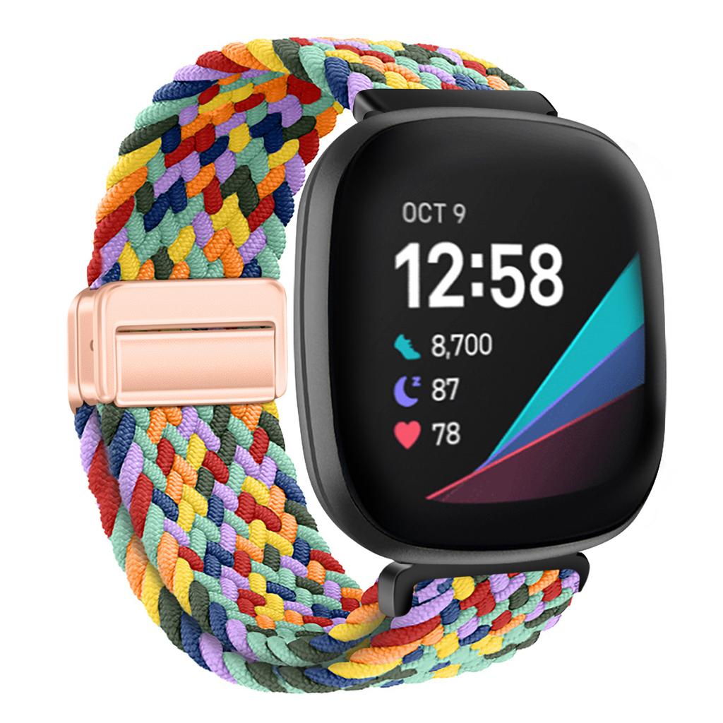 Nylon Braided Loop Strap For Fitbit Versa 4/3 Adjustable Metal Magnetic Bracelet Wristband For Fitbit Sense 2/1 Band Accessories