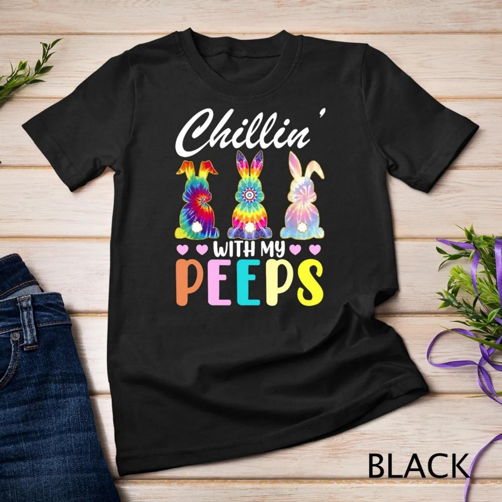 Chillin With My Peeps Tie Dye Bunny Rabbit Easter Teacher T Shirt S чёрный