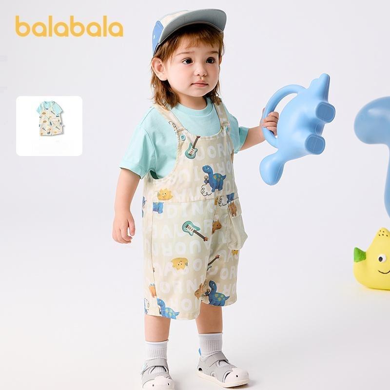 Balabala Baby Short Sleeve Set for Boys and Girls Summer Dress Stylish Strap Pants Two Piece Set 2025 New Fashion Trend