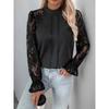 Women's Summer Lace Splicing Long Sleeve Pullover Top with Round Neck - European and American Style