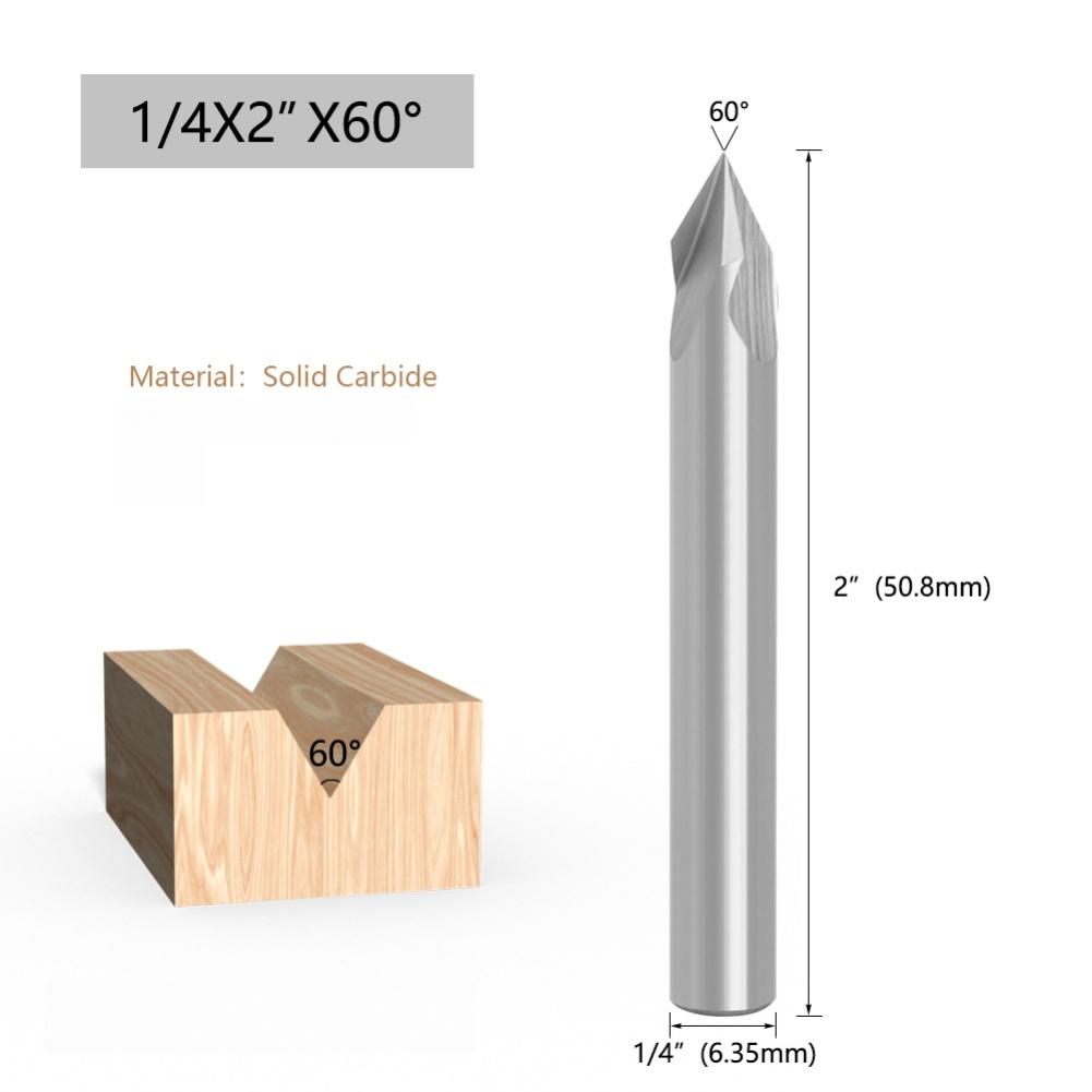 1/4-inch 60-Degree Solid Carbide V-Slotted Engraving Cutter  V-Slotted CNC Engraving End Mill For Wood Carving