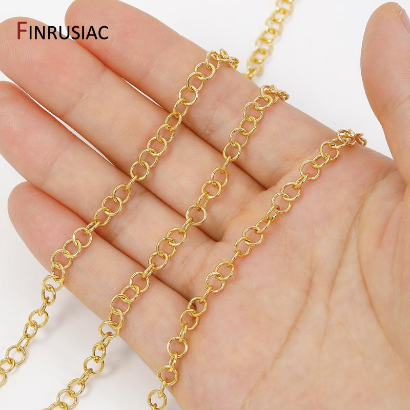18K Gold Plated Brass O-Ring Chain Round Cross Circle Link Chain for DIY Jewelry Necklace Bracelet Making Accessories